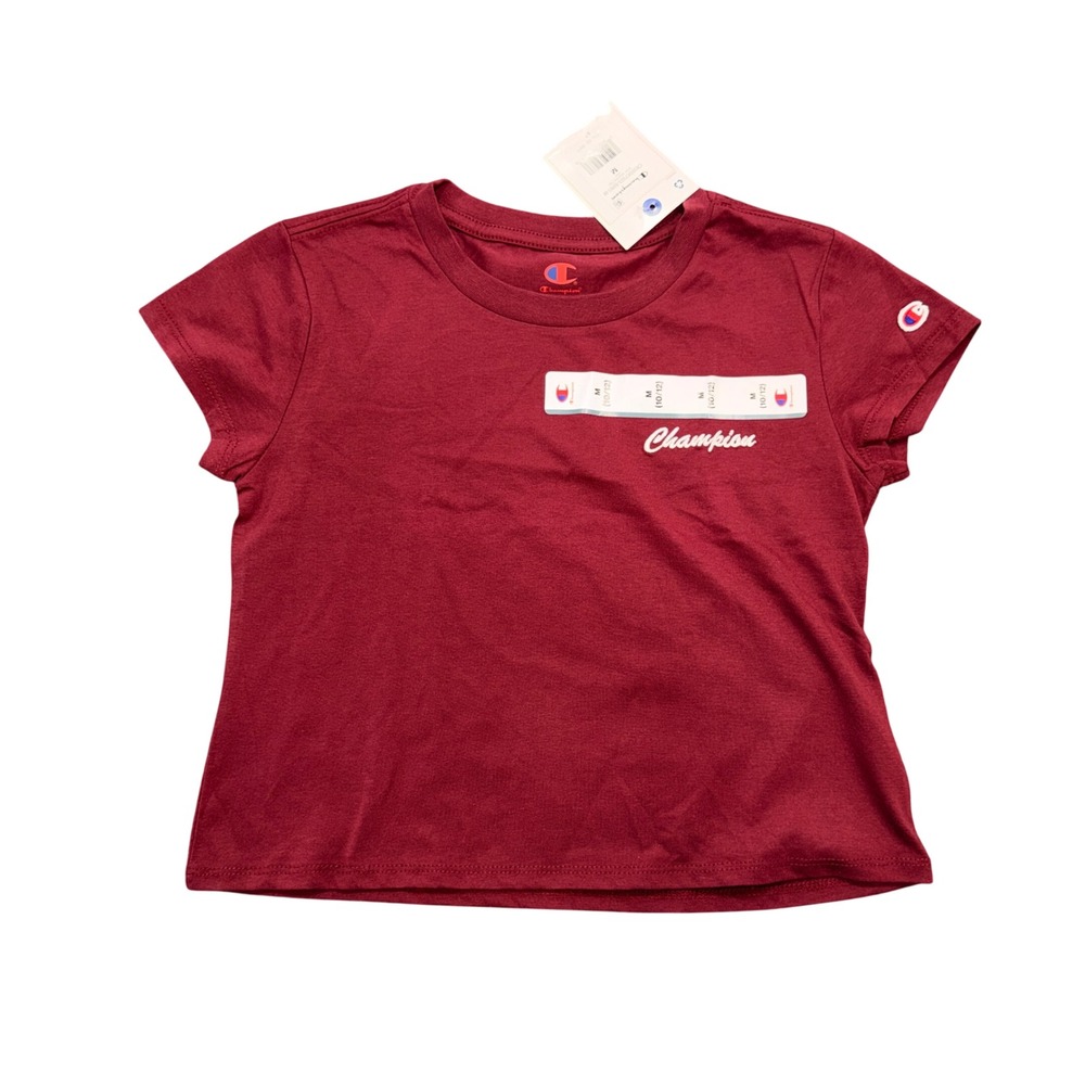 Champion Girls Baby Graphic Tee Size Medium 10/12 Wine Red Embroidered Cropped